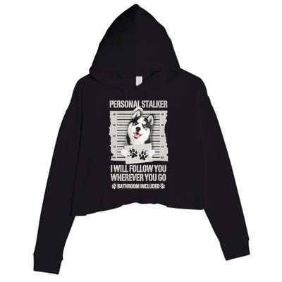 Personal Stalker Siberian Husky Long Sleeve Crop Fleece Hoodie