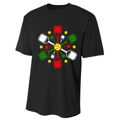 Pickleball Set Snowflake Merry Christmas Xmas Performance Sprint T-Shirt