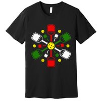 Pickleball Set Snowflake Merry Christmas Xmas Premium T-Shirt