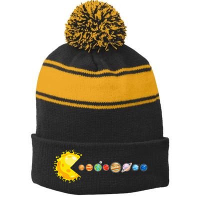 Planetary System Star Eating Planets Sun Funny Astronomy Stripe Pom Pom Beanie