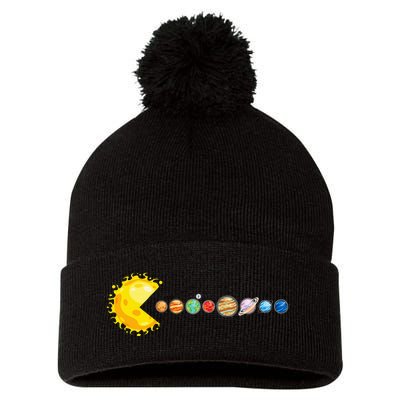 Planetary System Star Eating Planets Sun Funny Astronomy Pom Pom 12in Knit Beanie