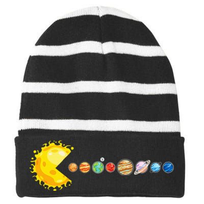 Planetary System Star Eating Planets Sun Funny Astronomy Striped Beanie with Solid Band