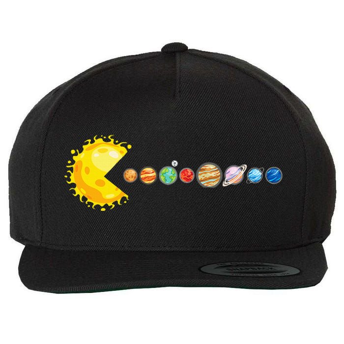 Planetary System Star Eating Planets Sun Funny Astronomy Wool Snapback Cap