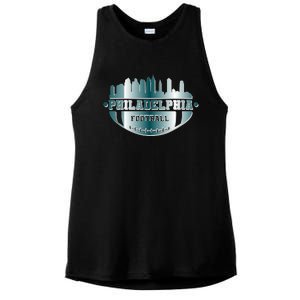 Philadelphia Skyline Shaped Into Football Ladies PosiCharge Tri-Blend Wicking Tank