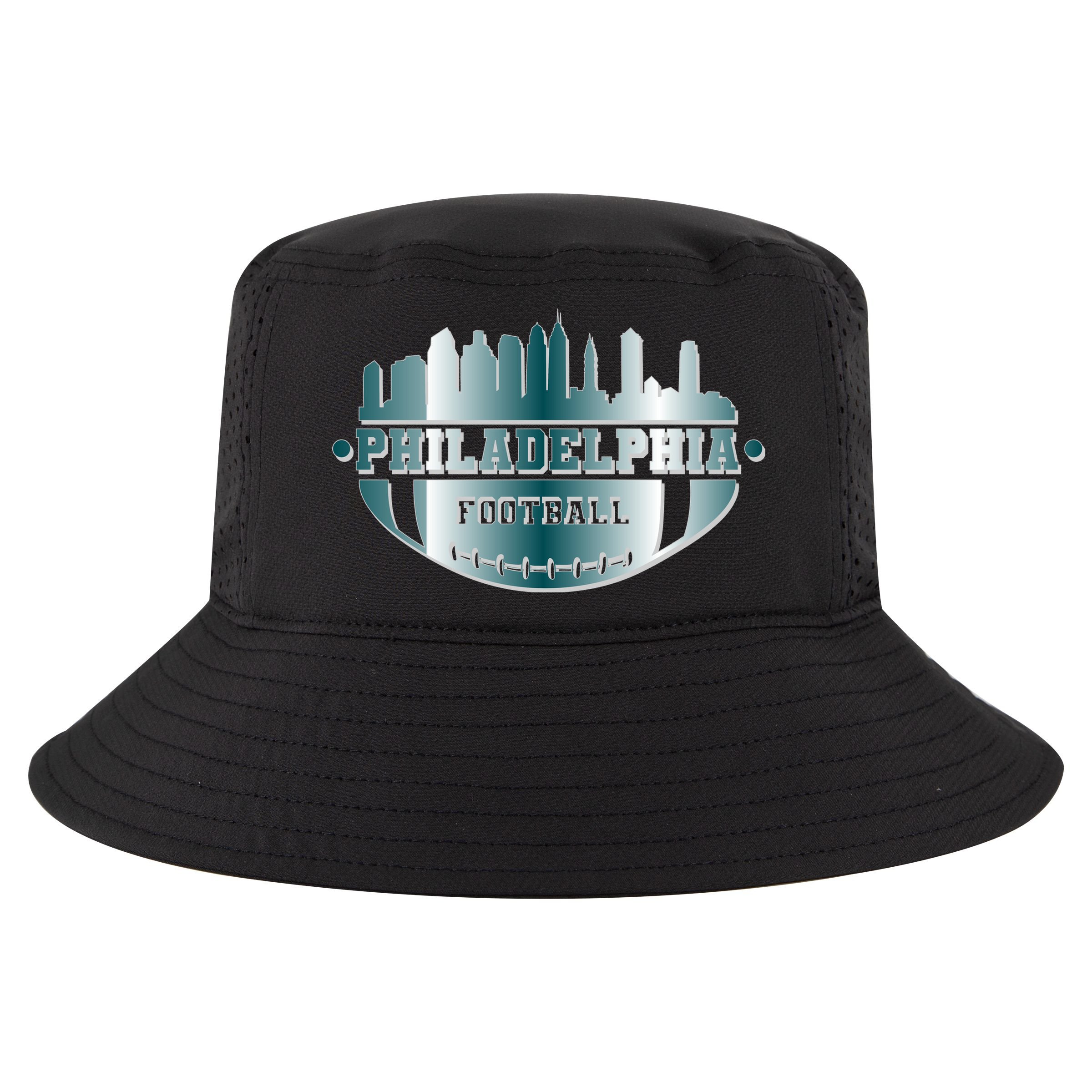 Philadelphia Skyline Shaped Into Football Cool Comfort Performance Bucket Hat