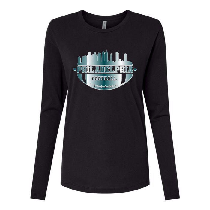 Philadelphia Skyline Shaped Into Football Womens Cotton Relaxed Long Sleeve T-Shirt