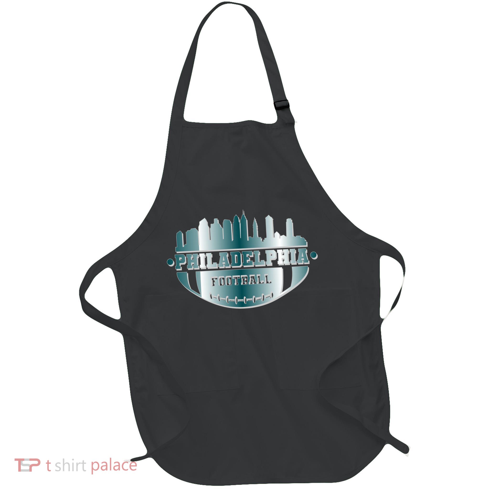 Philadelphia Skyline Shaped Into Football Full-Length Apron With Pockets