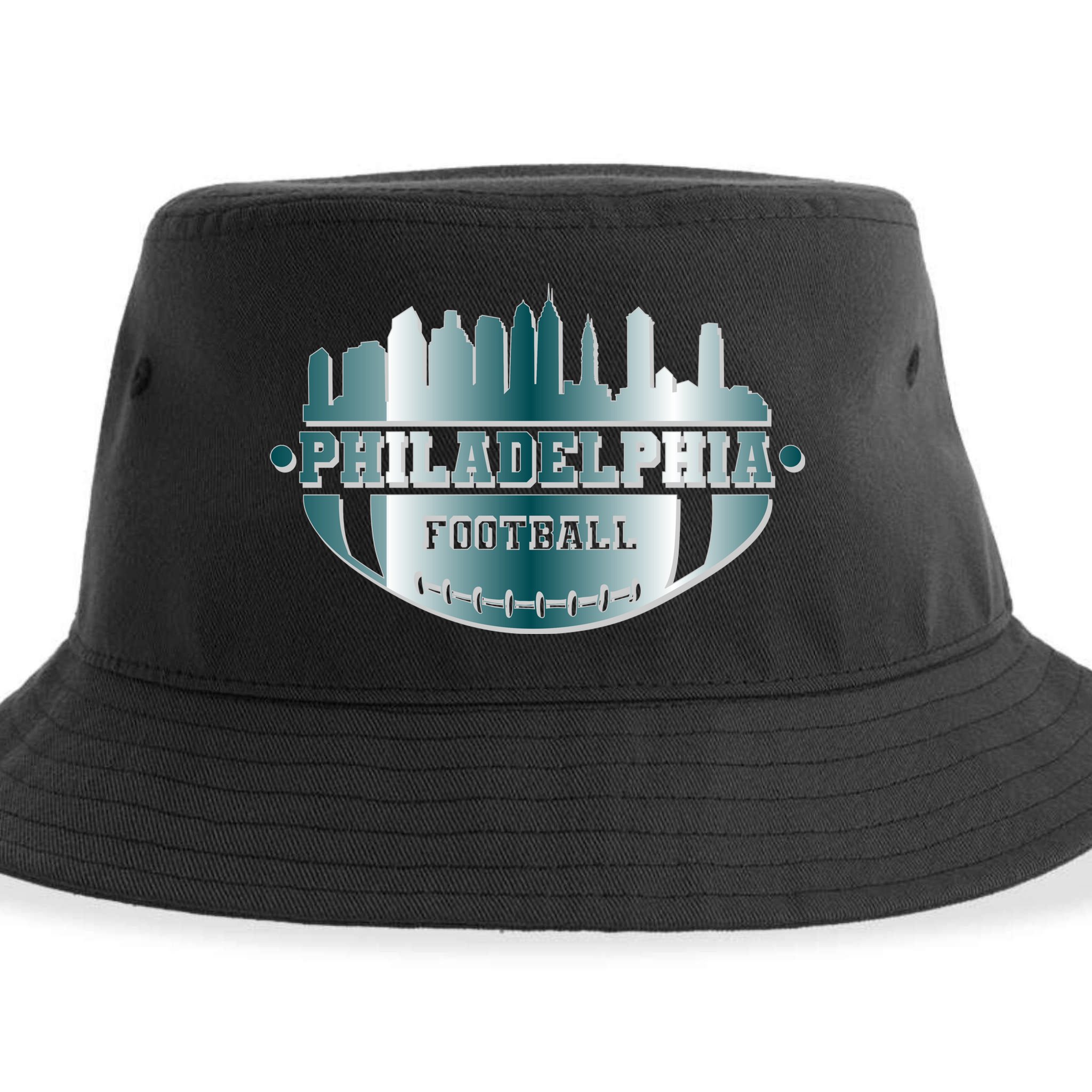 Philadelphia Skyline Shaped Into Football Sustainable Bucket Hat