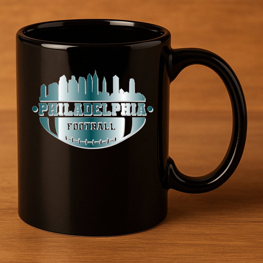 Philadelphia Skyline Shaped Into Football 11oz C Handle Ceramic Mug