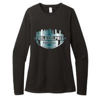 Philadelphia Skyline Shaped Into Football Womens CVC Long Sleeve Shirt