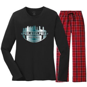 Philadelphia Skyline Shaped Into Football Women's Long Sleeve Flannel Pajama Set 