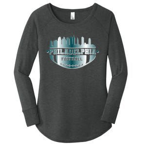 Philadelphia Skyline Shaped Into Football Women's Perfect Tri Tunic Long Sleeve Shirt