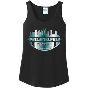 Philadelphia Skyline Shaped Into Football Ladies Essential Tank