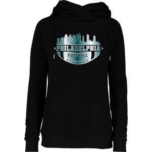 Philadelphia Skyline Shaped Into Football Womens Funnel Neck Pullover Hood