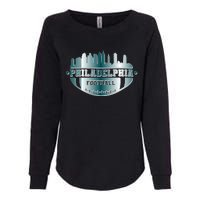 Philadelphia Skyline Shaped Into Football Womens California Wash Sweatshirt