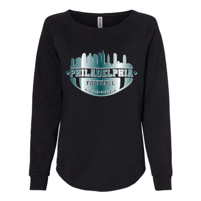 Philadelphia Skyline Shaped Into Football Womens California Wash Sweatshirt