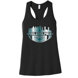 Philadelphia Skyline Shaped Into Football Women's Racerback Tank