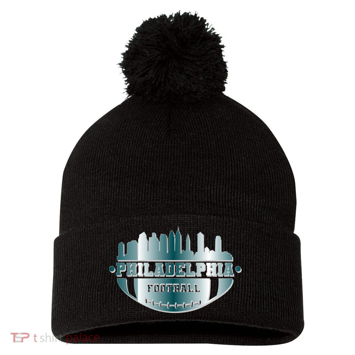 Philadelphia Skyline Shaped Into Football Pom Pom 12in Knit Beanie