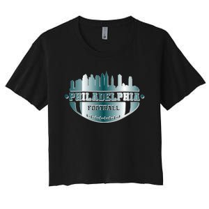 Philadelphia Skyline Shaped Into Football Women's Crop Top Tee