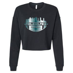 Philadelphia Skyline Shaped Into Football Cropped Pullover Crew