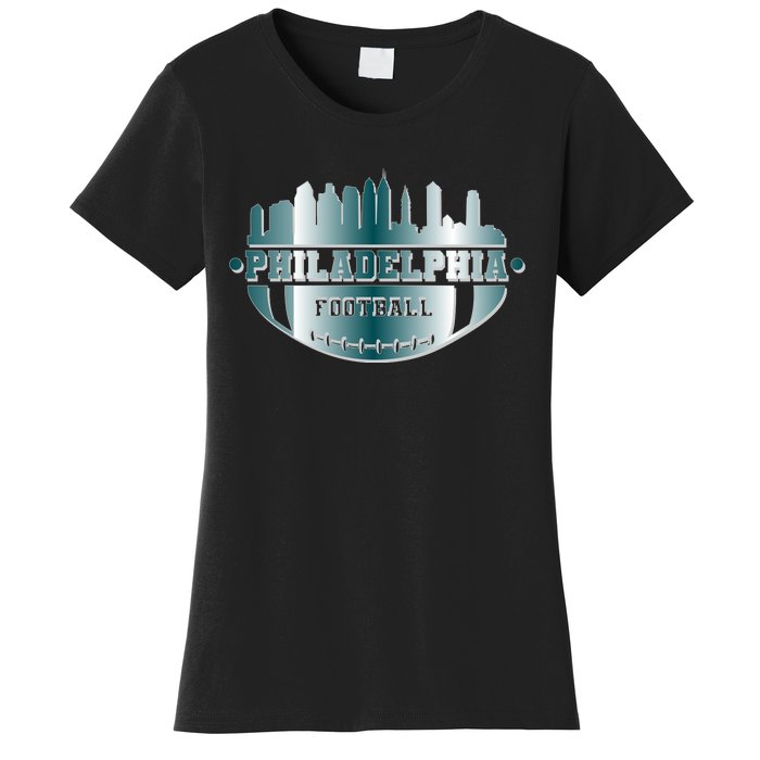 Philadelphia Skyline Shaped Into Football Women's T-Shirt