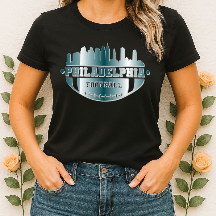 Philadelphia Skyline Shaped Into Football Womens T-Shirt