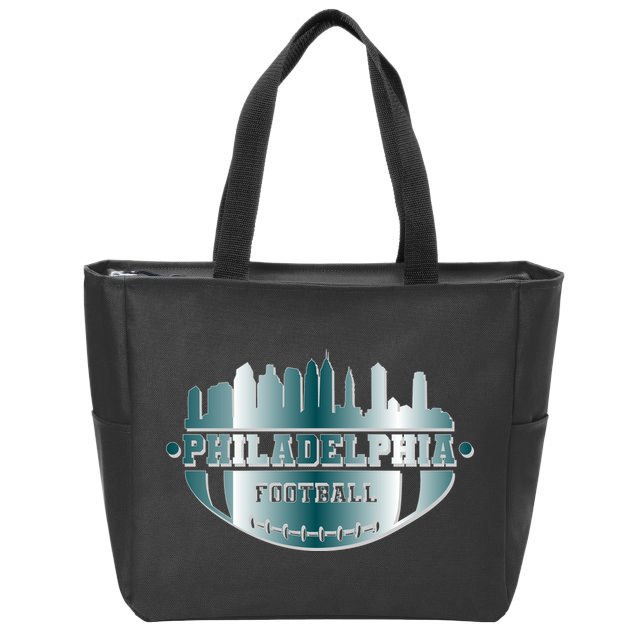 Philadelphia Skyline Shaped Into Football Zip Tote Bag