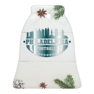 Philadelphia Skyline Shaped Into Football Ceramic Bell Ornament