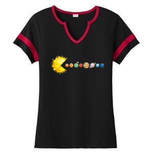 Planetary System Star Eating Planets Sun Funny Astronomy Ladies Halftime Notch Neck Tee