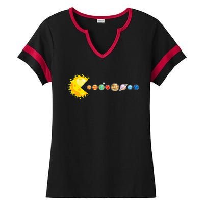 Planetary System Star Eating Planets Sun Funny Astronomy Ladies Halftime Notch Neck Tee