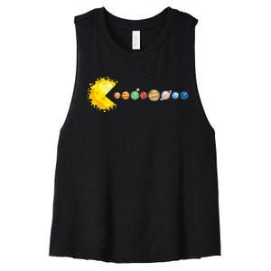 Planetary System Star Eating Planets Sun Funny Astronomy Women's Racerback Cropped Tank