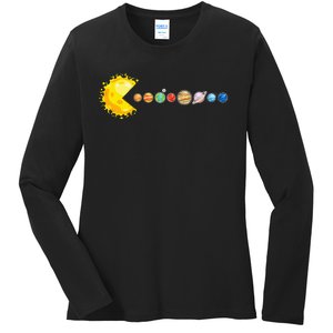 Planetary System Star Eating Planets Sun Funny Astronomy Ladies Long Sleeve Shirt