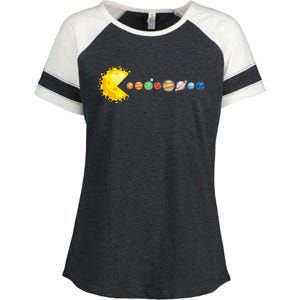 Planetary System Star Eating Planets Sun Funny Astronomy Enza Ladies Jersey Colorblock Tee