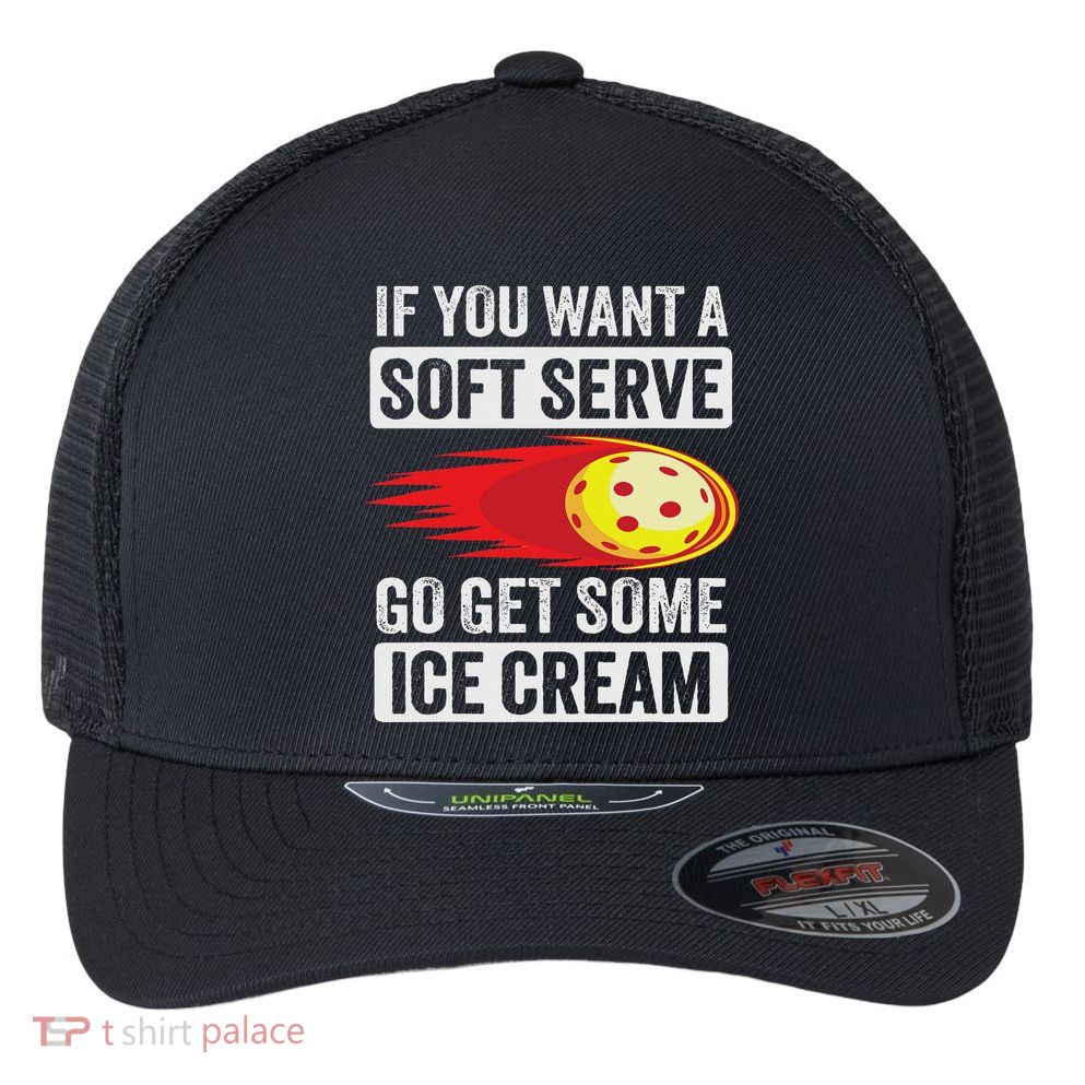 Pickleball Soft Serve Ice Cream Funny Pickleball Flexfit Unipanel Trucker Cap
