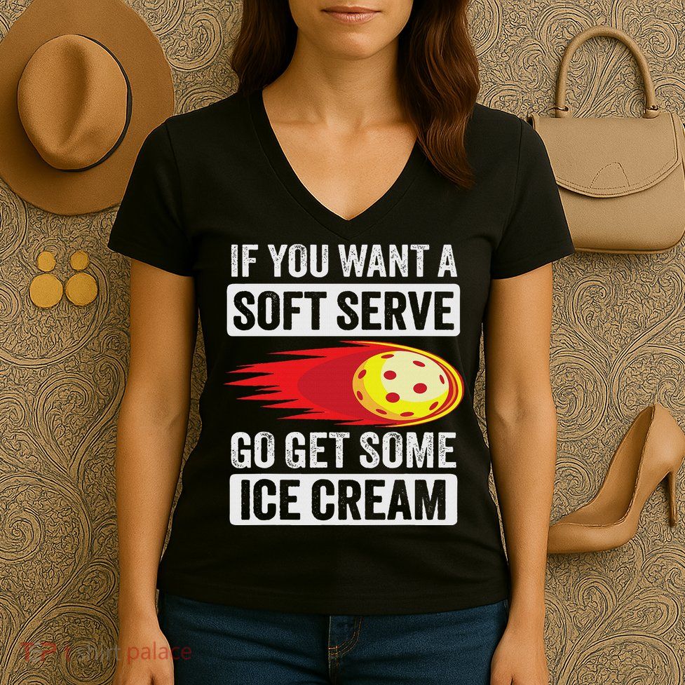 Pickleball Soft Serve Ice Cream Funny Pickleball Women's V-Neck T-Shirt