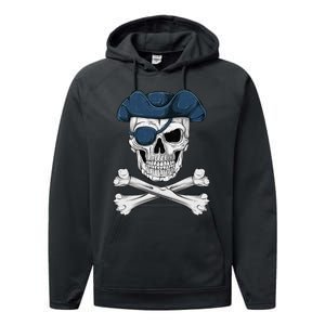 Pirate Skull Scary Halloween Crossbones Eye Patch Performance Fleece Hoodie