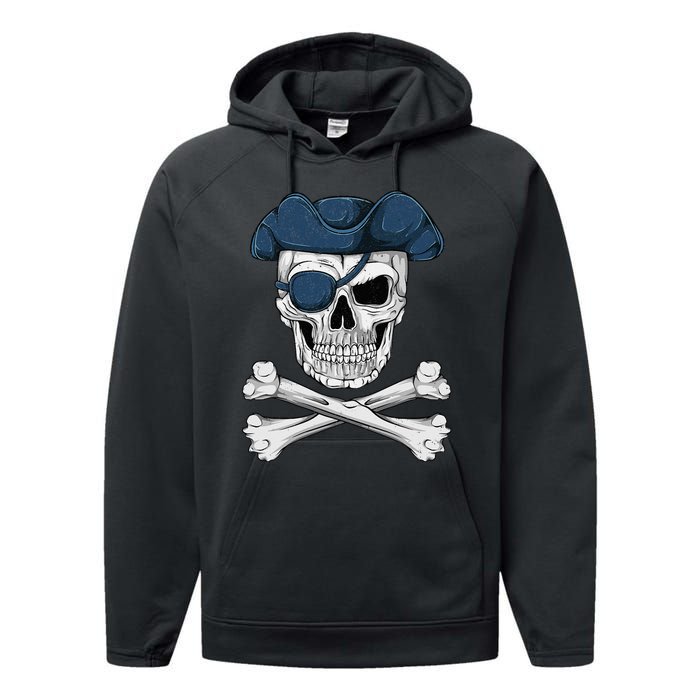 Pirate Skull Scary Halloween Crossbones Eye Patch Performance Fleece Hoodie