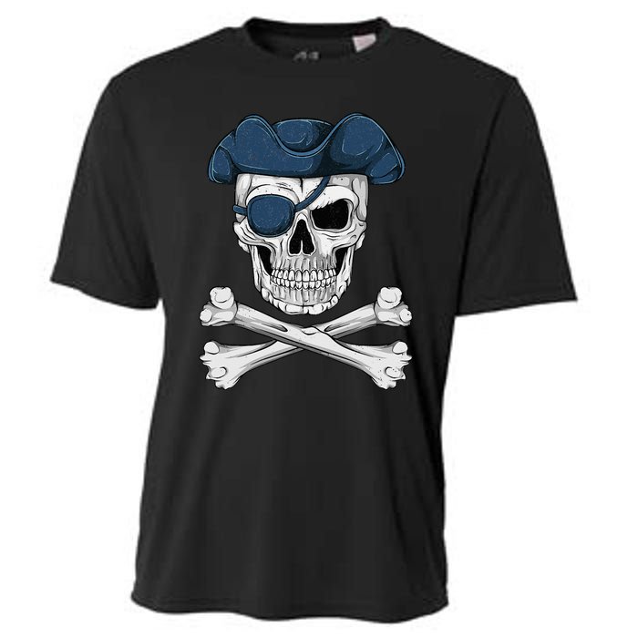 Pirate Skull Scary Halloween Crossbones Eye Patch Cooling Performance Crew T-Shirt