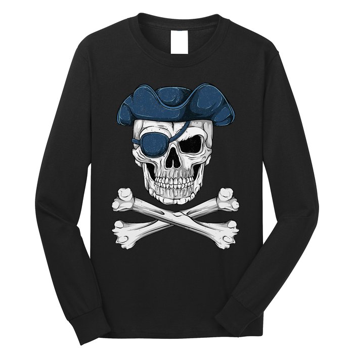 Pirate Skull Scary Halloween Crossbones Eye Patch Long Sleeve Shirt