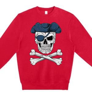 Pirate Skull Scary Halloween Crossbones Eye Patch Premium Crewneck Sweatshirt