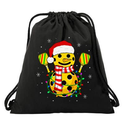 Pickleball Snowman Santa Hat Lights Christmas Pickleball  Drawstring Bag