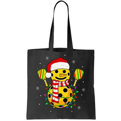 Pickleball Snowman Santa Hat Lights Christmas Pickleball  Tote Bag