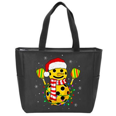 Pickleball Snowman Santa Hat Lights Christmas Pickleball  Zip Tote Bag