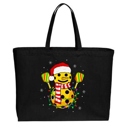 Pickleball Snowman Santa Hat Lights Christmas Pickleball  Cotton Canvas Jumbo Tote