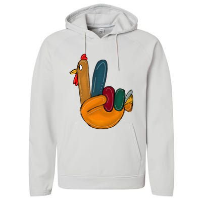 Peace Sign Turkey Hand Cool Thanksgiving Hippie Performance Fleece Hoodie