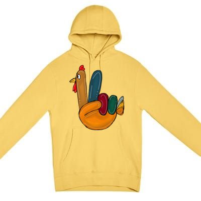 Peace Sign Turkey Hand Cool Thanksgiving Hippie Premium Pullover Hoodie