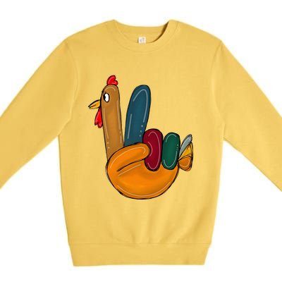 Peace Sign Turkey Hand Cool Thanksgiving Hippie Premium Crewneck Sweatshirt