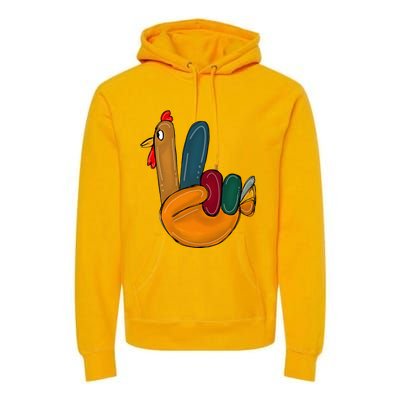 Peace Sign Turkey Hand Cool Thanksgiving Hippie Premium Hoodie