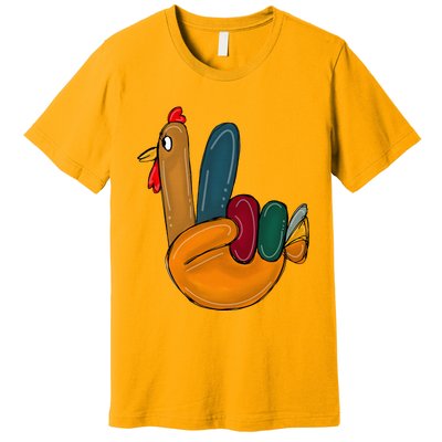 Peace Sign Turkey Hand Cool Thanksgiving Hippie Premium T-Shirt