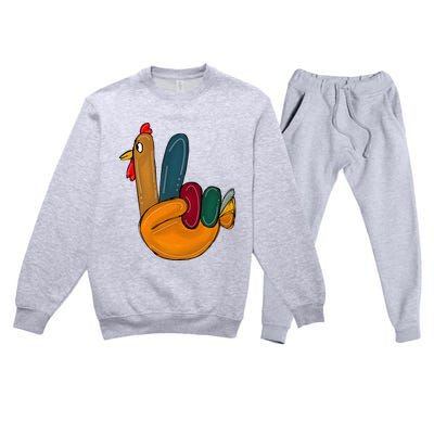 Peace Sign Turkey Hand Cool Thanksgiving Hippie Premium Crewneck Sweatsuit Set